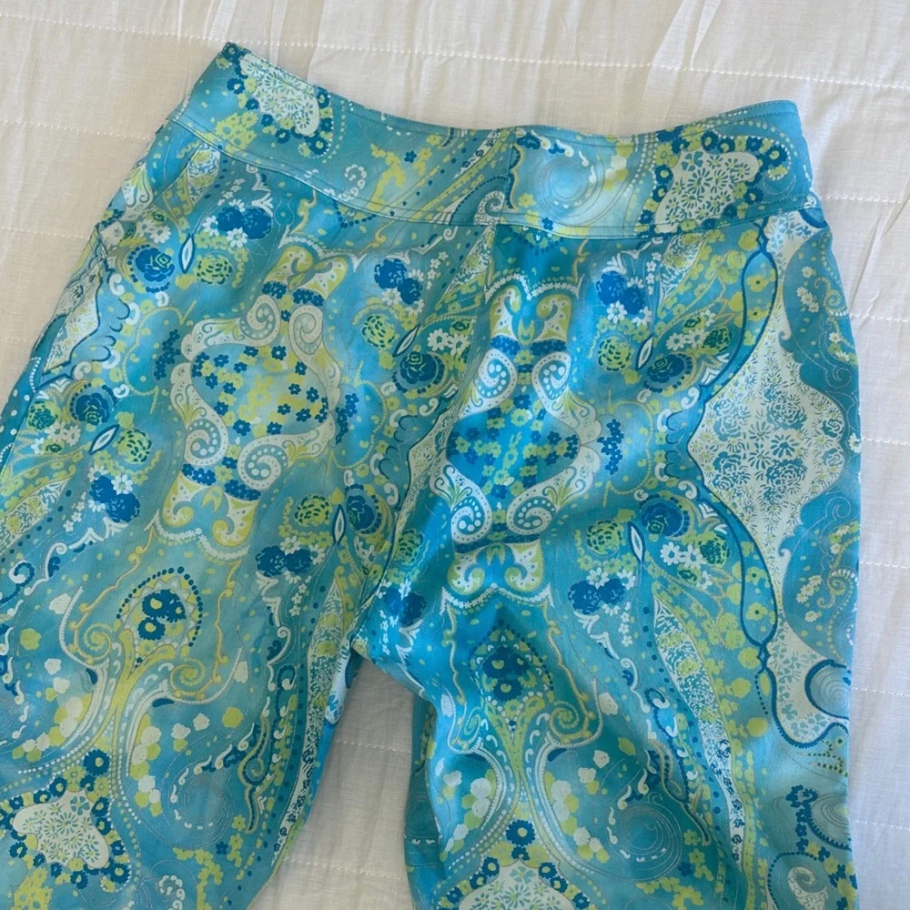 St. John Sport by Marie Gray Turquoise & Aqua Paisley Cropped Pants - Picture 6 of 8